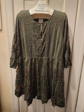 3x [torrid] Olive Green Lace-Panel Mini Dress -wear W/ Cream Leggings & Boots